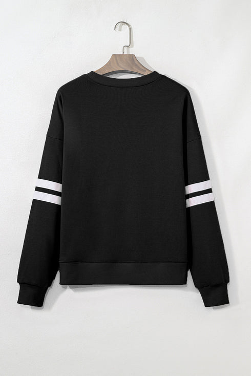 Varsity Double Stripe Drop Shoulder Oversized Crewneck Sweatshirt